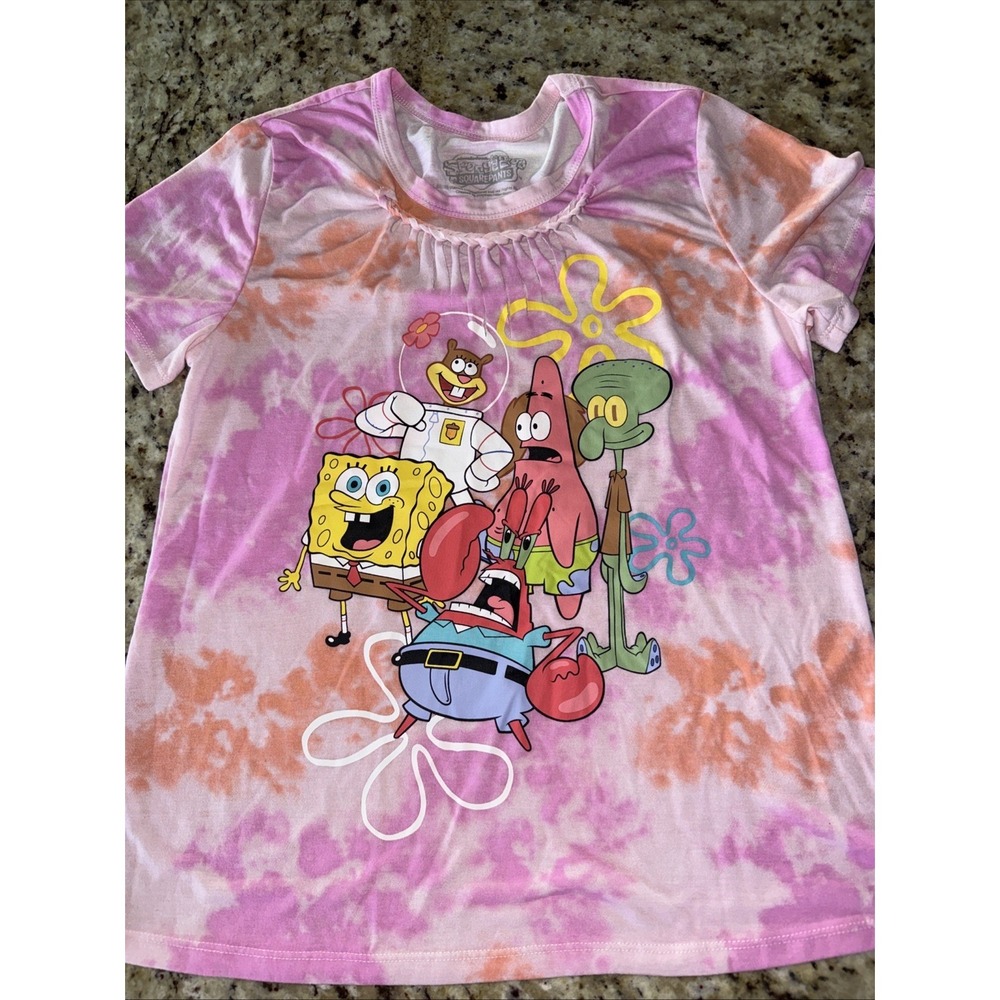 SpongeBob SquarePants short sleeve tie-dye shirt Sz Med‎ 7-9  (5508)